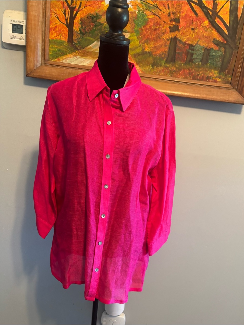 Chico's Vibrant Linen/Silk Blend Fuchsia Button-Front Shirt NWT Sz 1